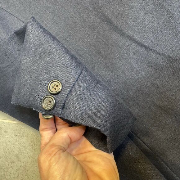 J Crew Womens Solid Navy Blue 100% Linen Regent Blazer Jacket Altered Size 12 - Picture 9 of 15